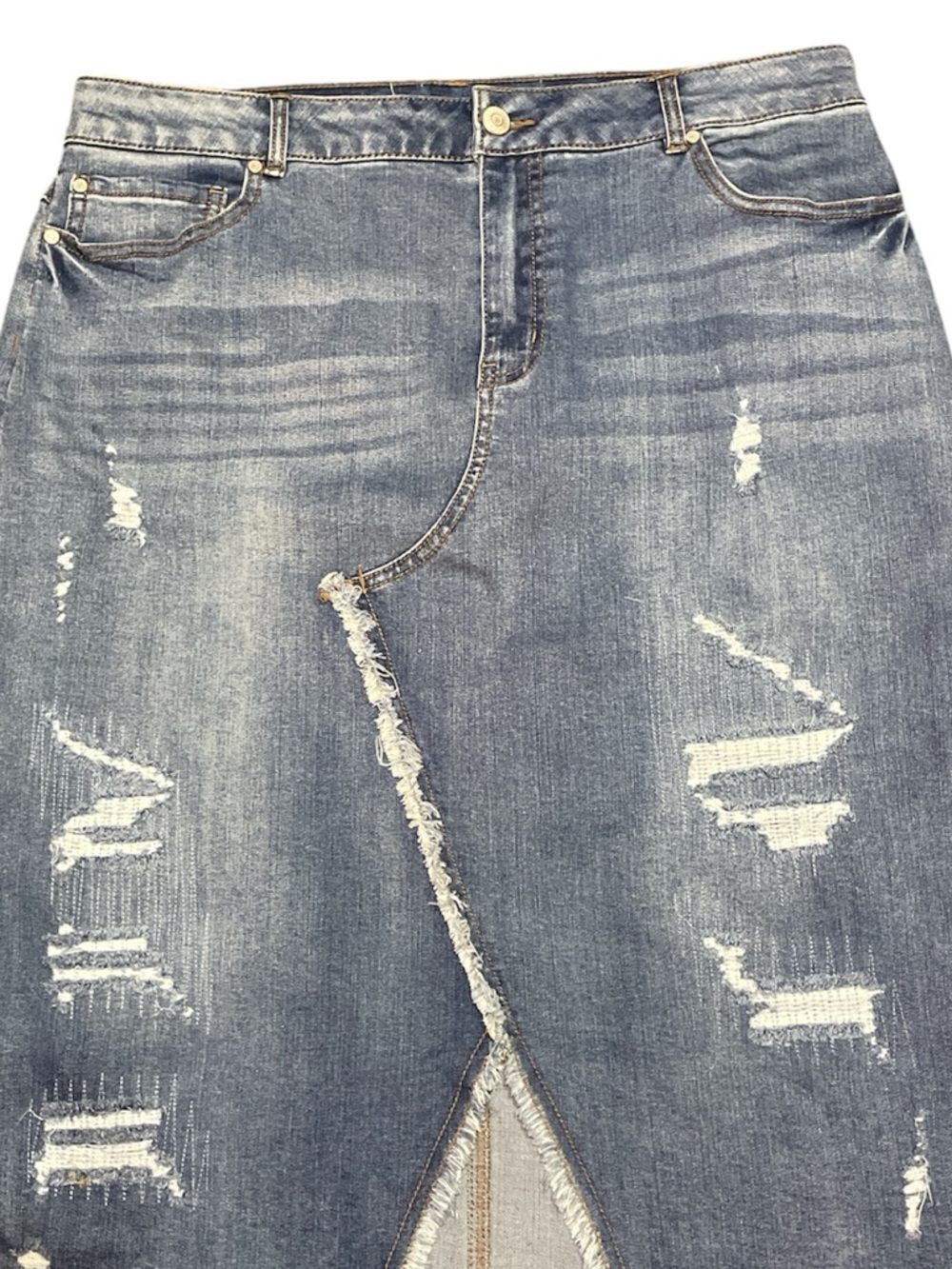 Cato Distressed Blue Denim Midi Skirt - Picture 2 of 8